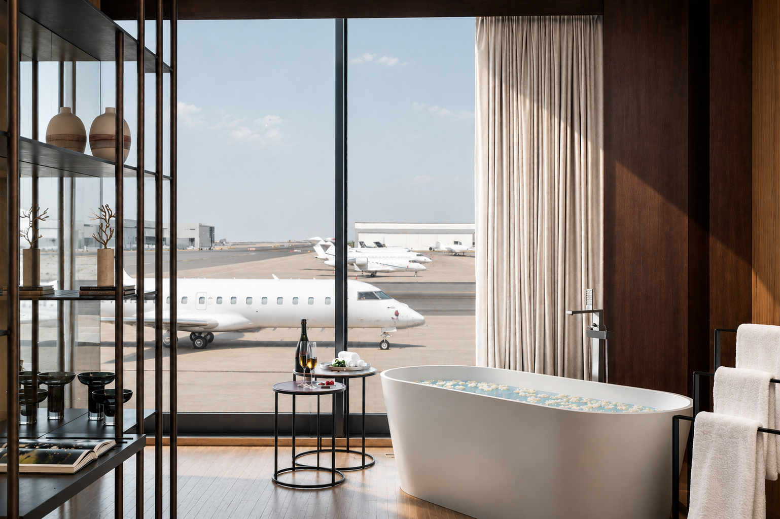 Bathroom and bathtub in ExecuJet's private terminal suite, Dubai