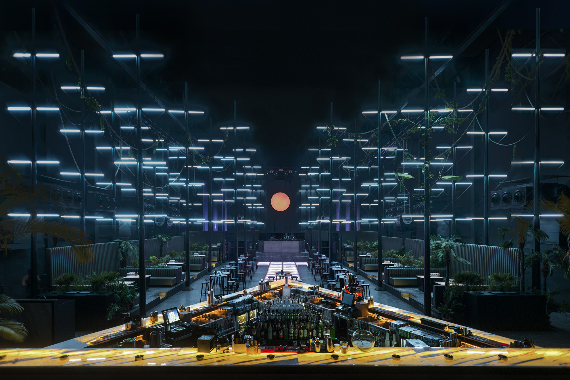 Interior view of AHM club in Beirut, designed by Rabih Geha