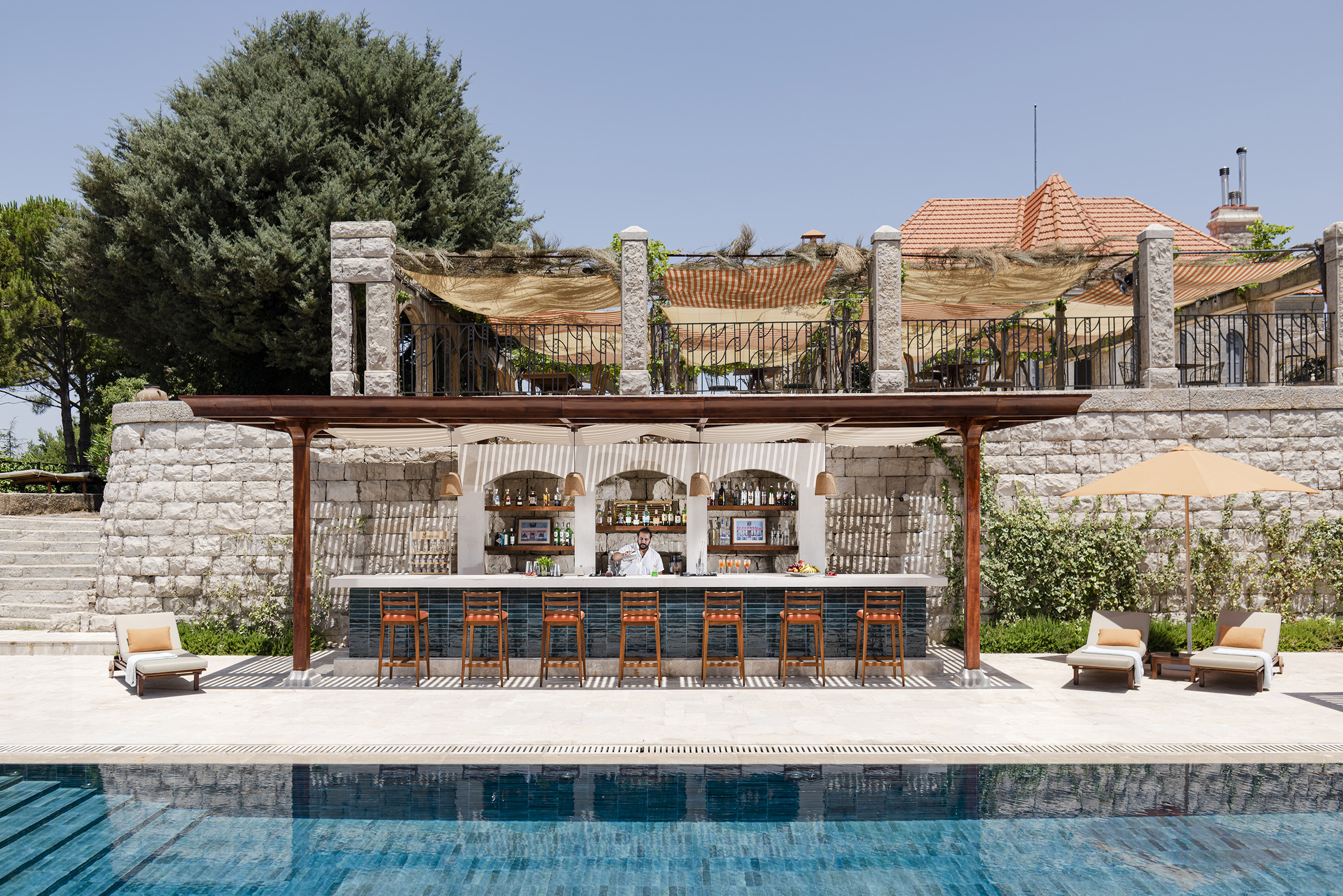 Pool and bar view at Beit Noun Boutique Guesthouse in Mechmech