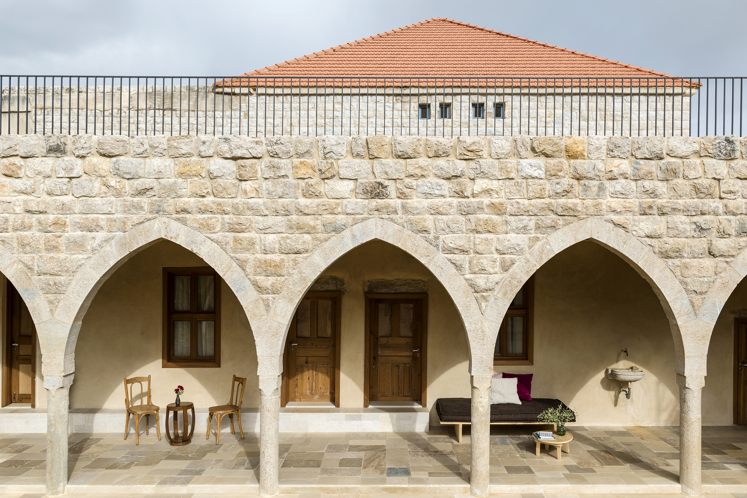 Detail of Maison Des Source's facade in Ain Zhalta