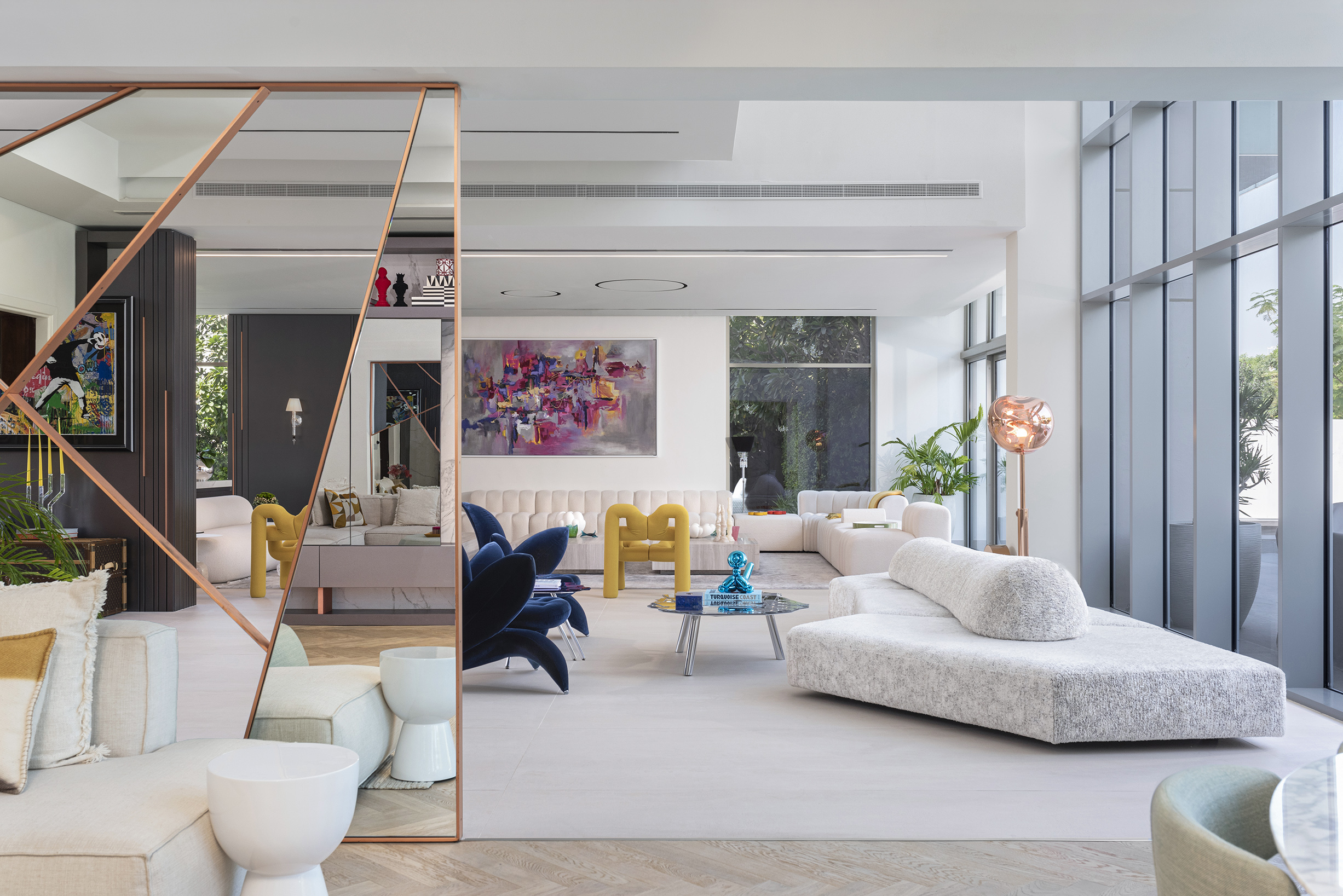 A living room of a private villa in Dubai, designed by Jeffrey Meawad