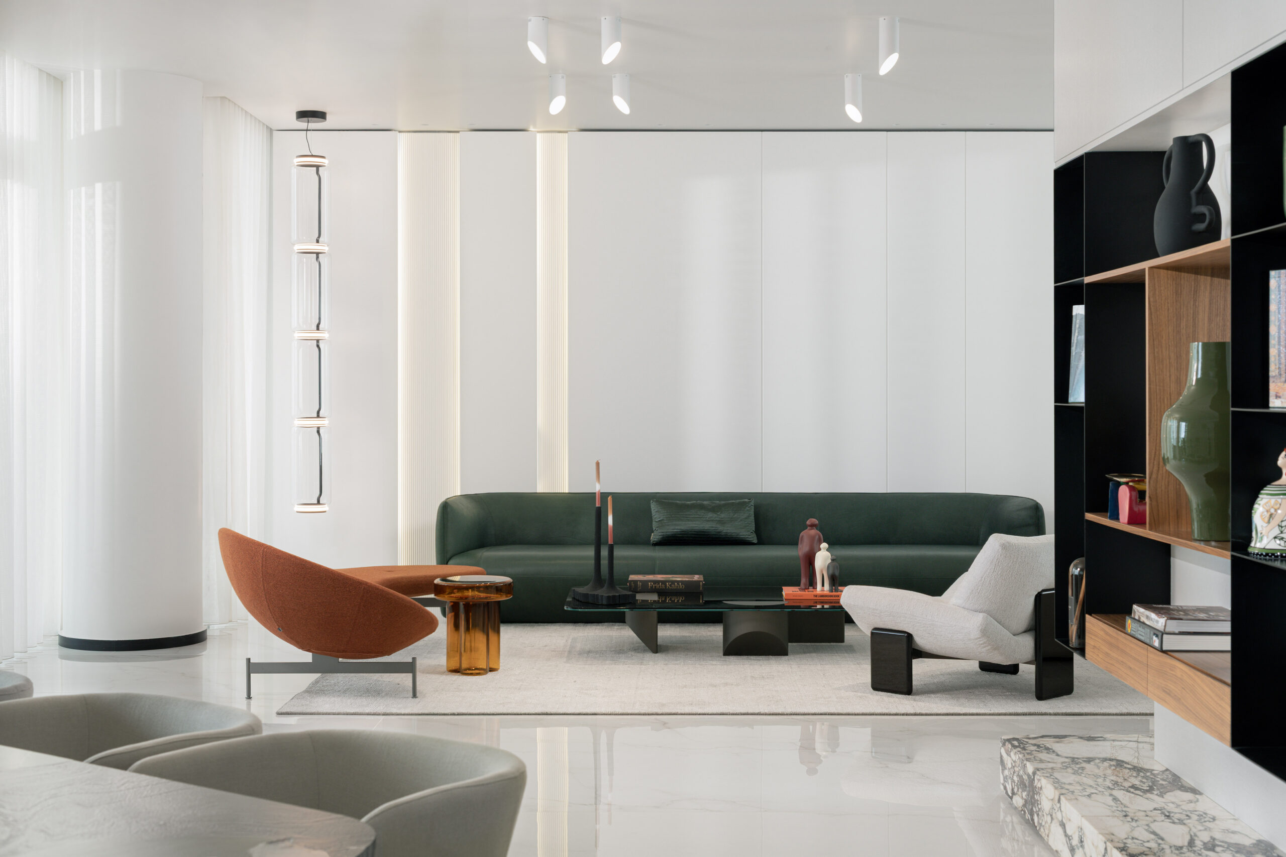 A wide view of a living area designed by May Jbara Interiors in Beirut