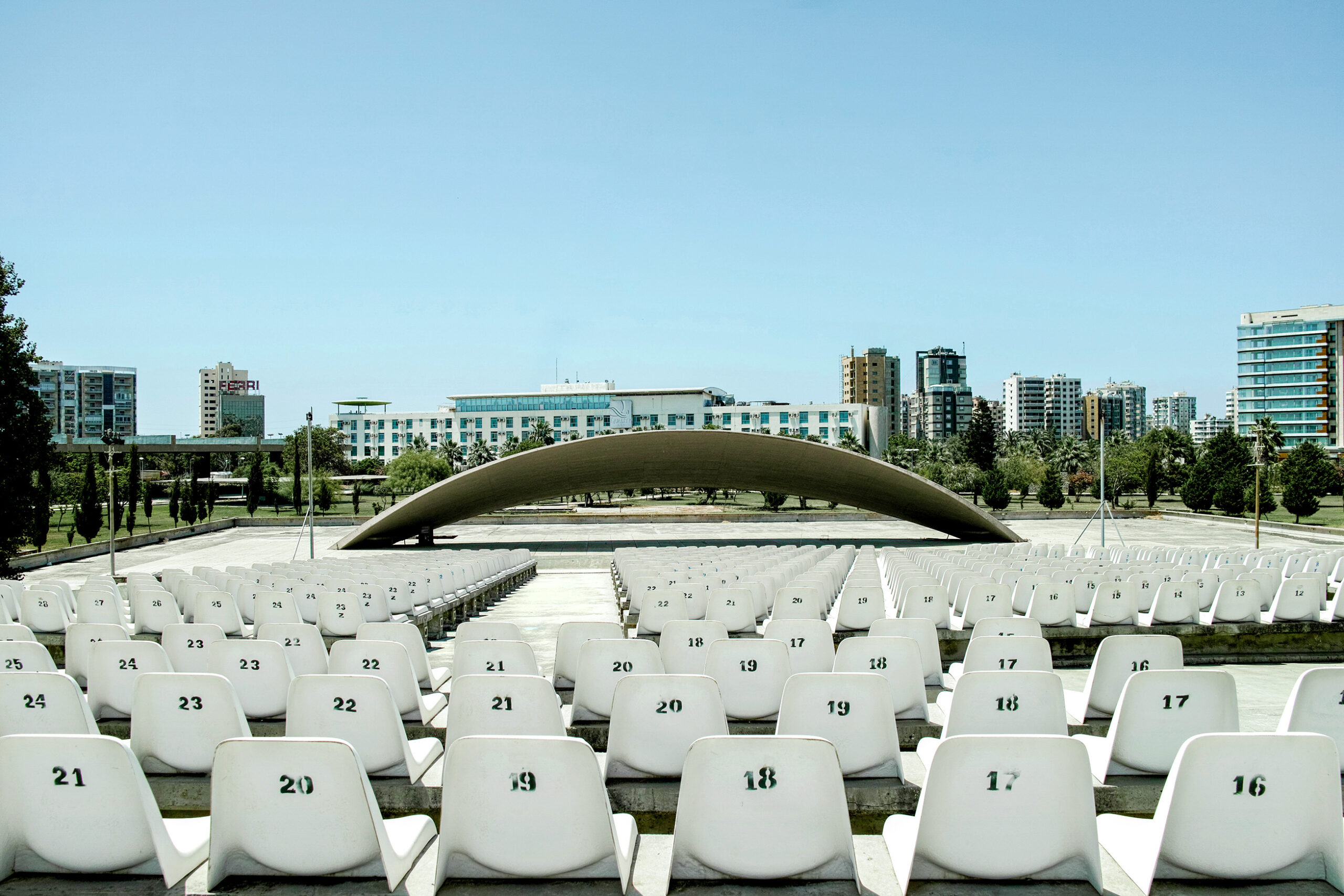 A view from the Rashid Karami Exhibition Center, designed by Brazilian Architect Oscar Neimeyer in Tripoli