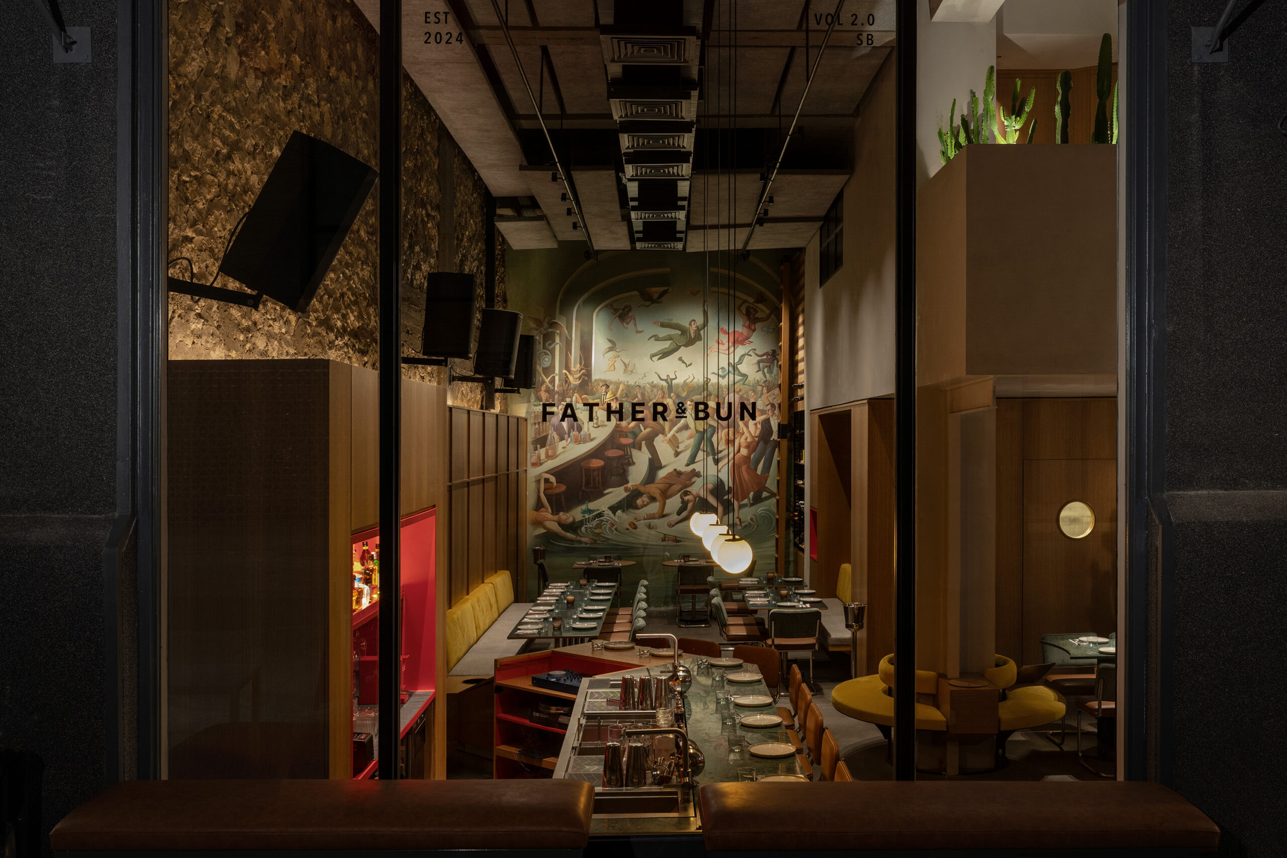 Interior view of Father & Bun restaurant designed by Atelier 130 in Beirut